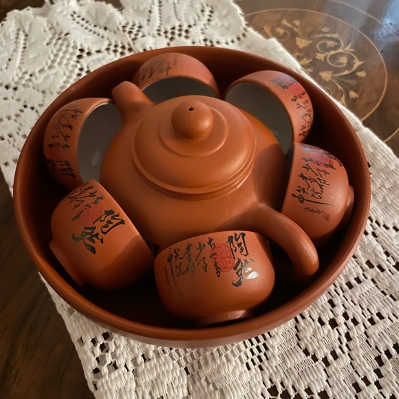 Other - Yixing Zhusha Lidded teapot and 6 cups 1bowl Gongfu Tea set.